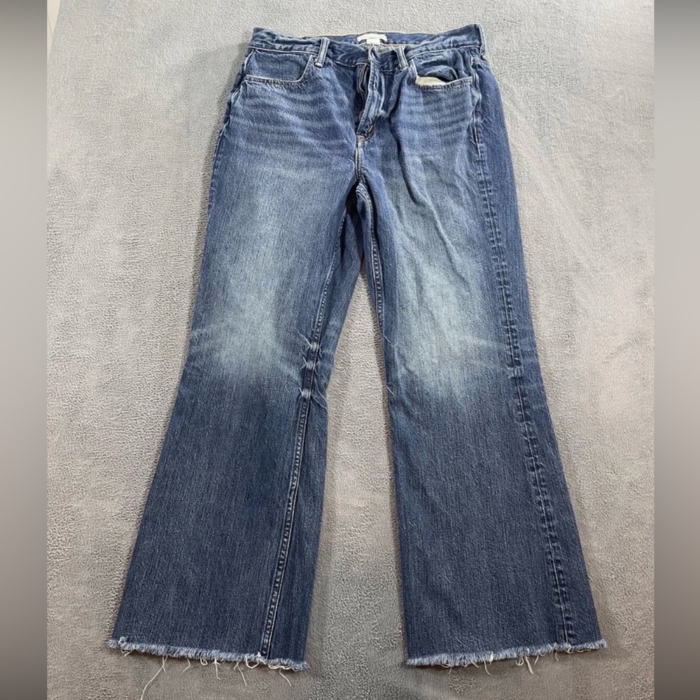 AE77 Vintage Flare Jeans Womens 30/10 Blue High Rise Raw Hem Denim Distressed